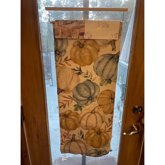 Shabby Chic Other - Shabby Chic Table‎ Runner 14" x 72" Beige Blue Pumpkin Fall Harvest Decor